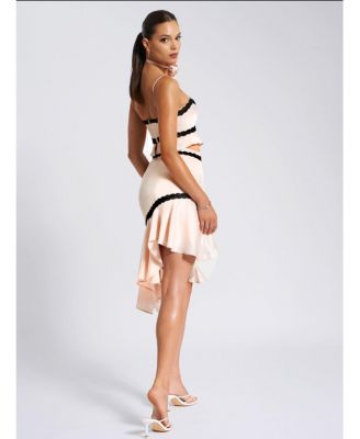 Women's Yahvi Beige Lace Trim Satin Skirt