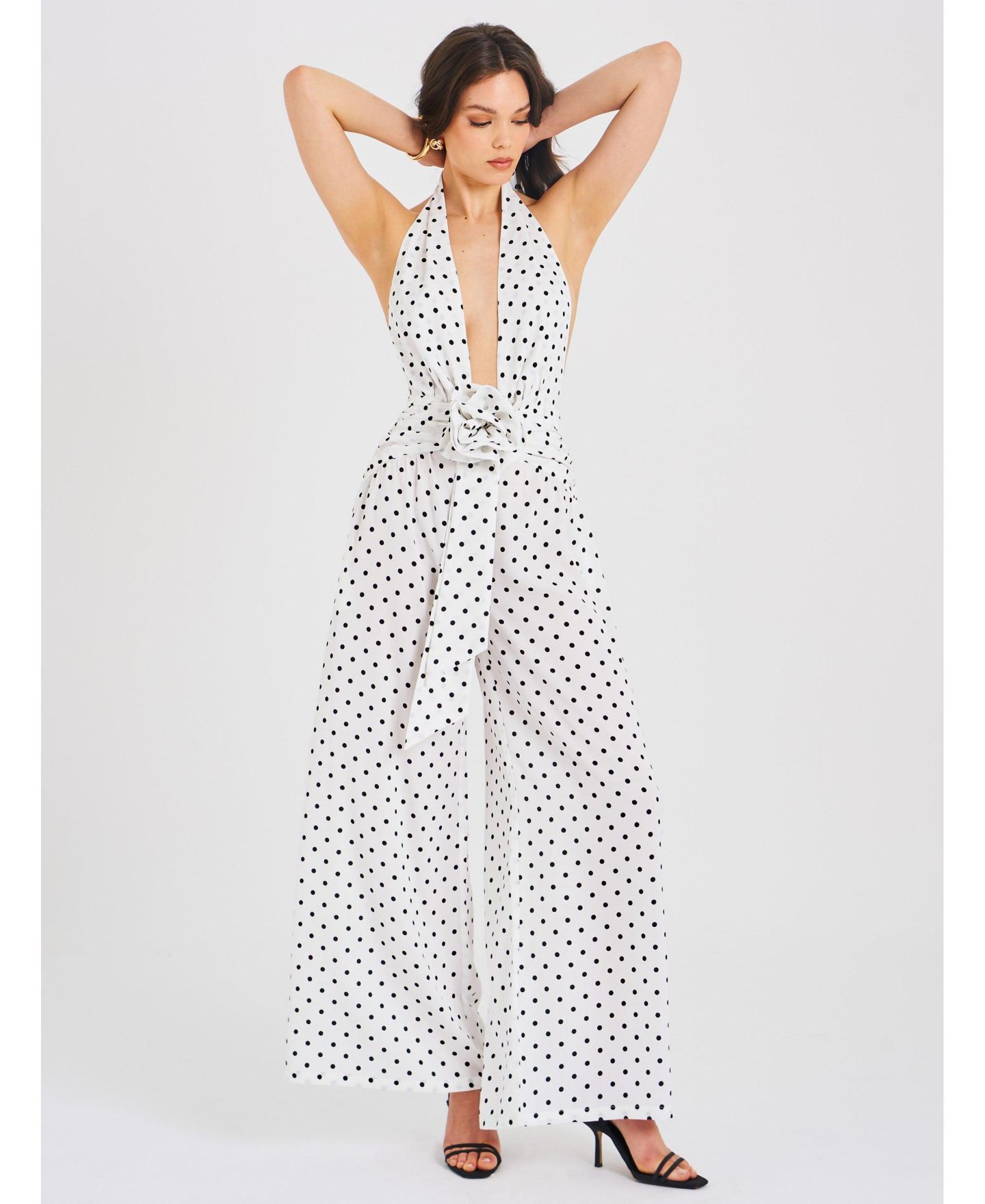 Женский комбинезон Miss Circle Oriana White Polka Dots Halter Jumpsuit, цвет: Белый — фото 6