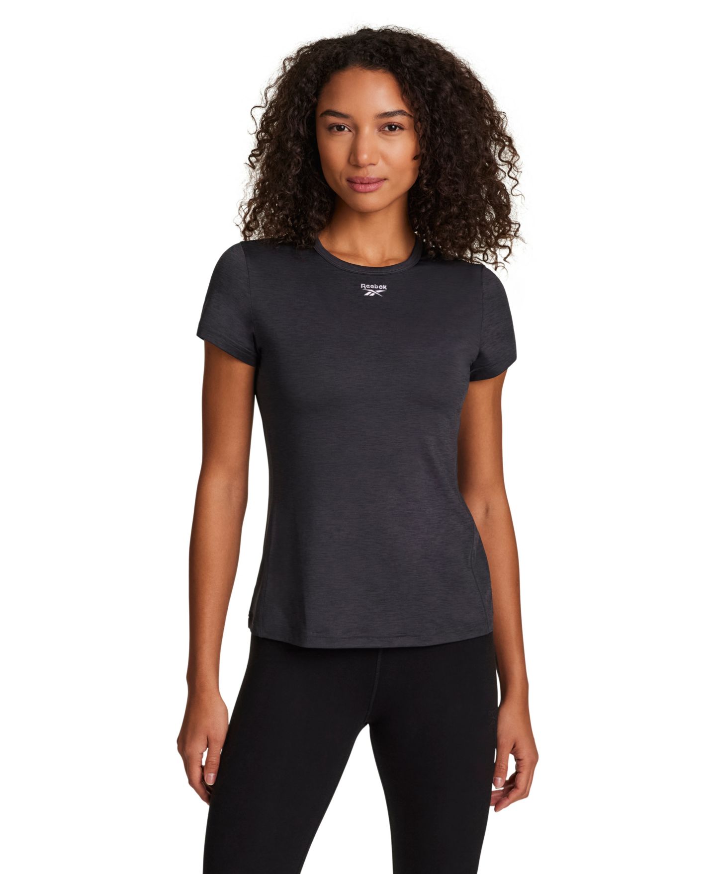Женская футболка Reebok Marled Crewneck Performance, цвет: Чёрный меланжевый тёмный — фото 1