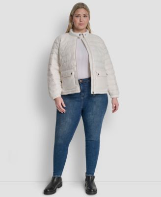 Plus Size Moto Collar Short Packable Coat