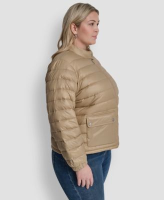Plus Size Moto Collar Short Packable Coat