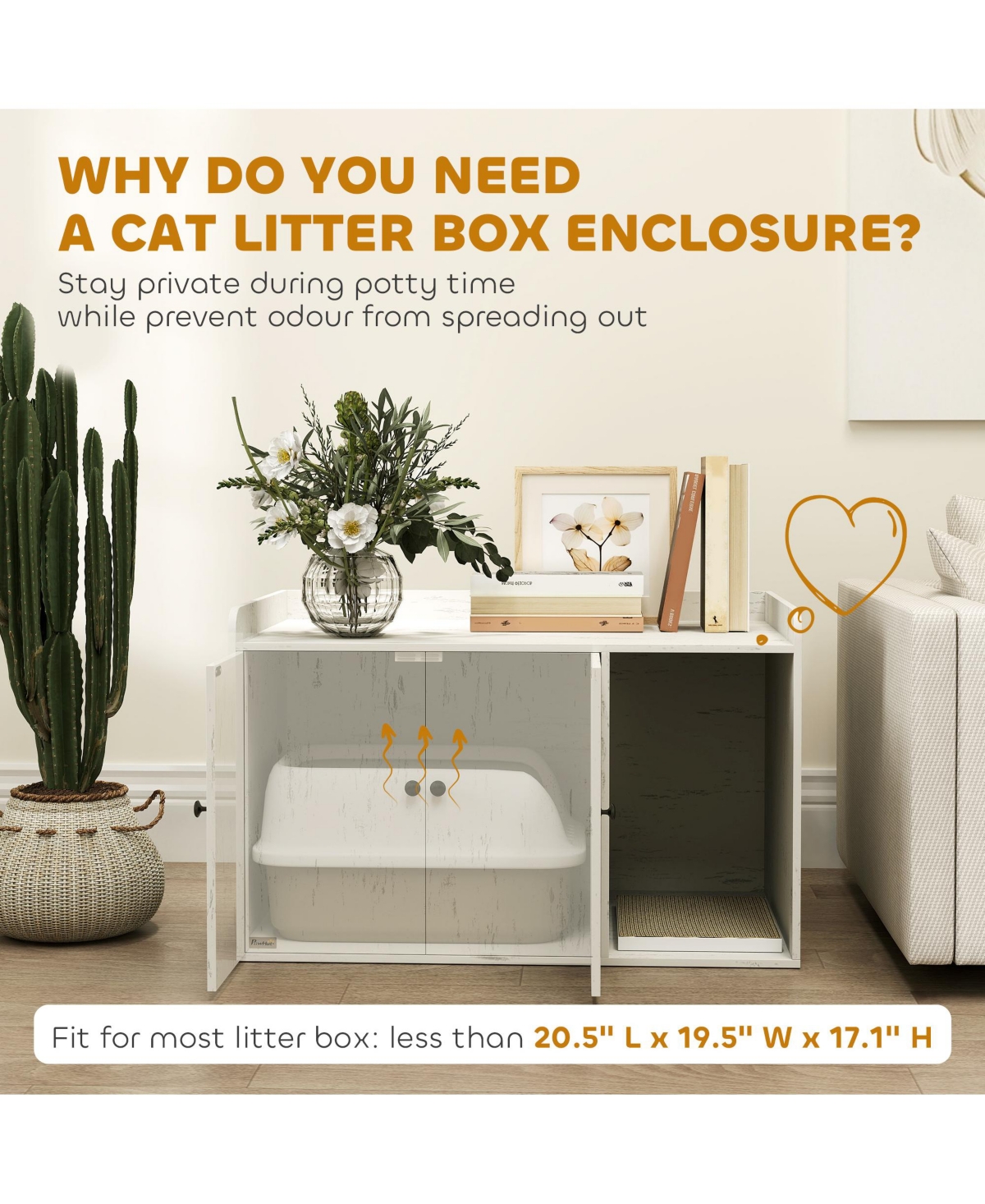 PawHut Cat Litter Box Enclosure, Litter Box Furniture w/ Scratching Mat