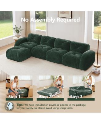 L-shaped Velvet Tufted Sofa with Movable Ottoman