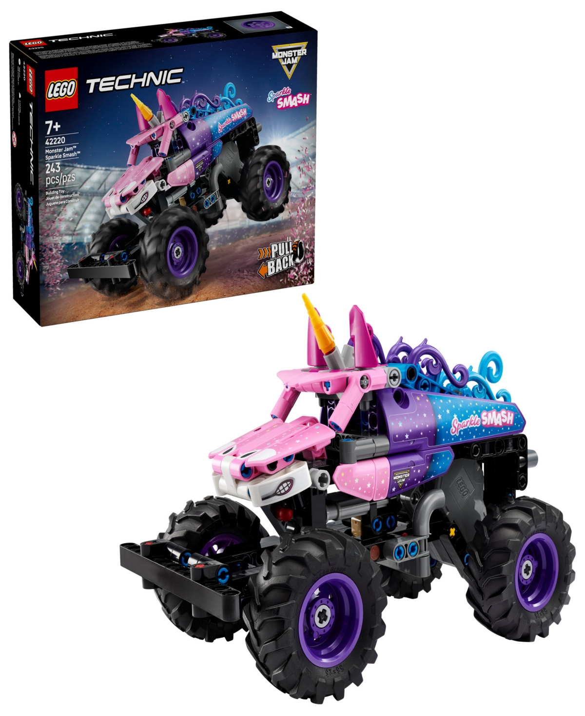 Lego Technic Monster Jam Sparkle Smash Pull-Back 42220 Building Kit, 243 Pieces