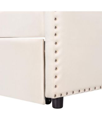 Twin Size Velvet Upholstered Daybed with Pop Up Trundle