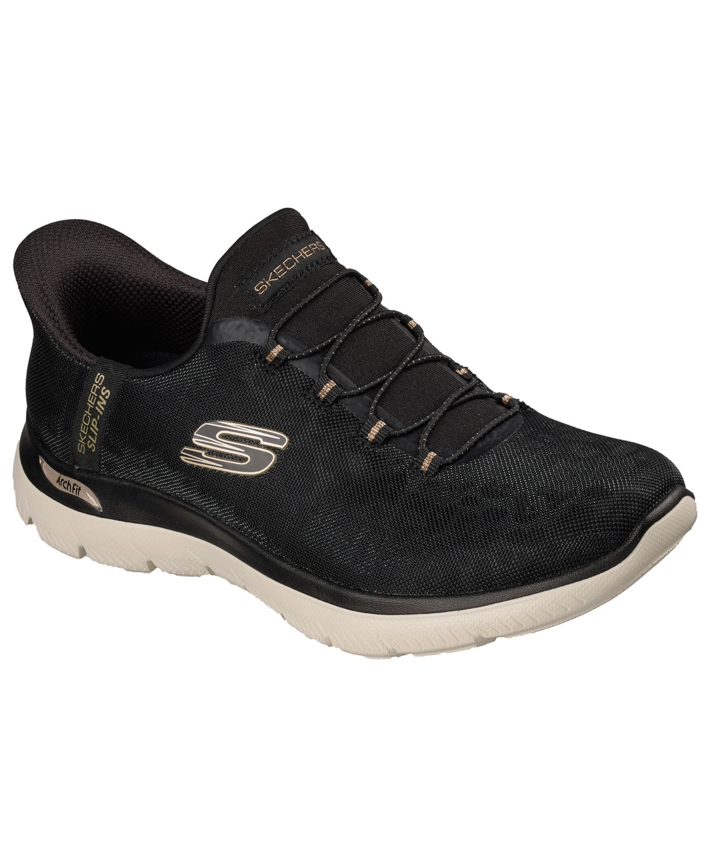 Женские кроссовки Skechers Slip-Ins: Arch Fit Summits - Luxe Leopard Casual, цвет: Чёрный / Золотой — фото 1
