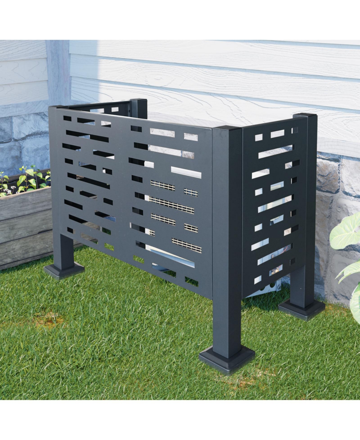 Mondawe 3ftx2ft Air Conditioner Fence Metal Privacy Fence Cover with 3- Fence Panels