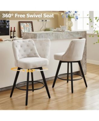 Bar Stools Set of 2, Modern Swivel Counter Height Bar Stools with Back and Wood Legs, Upholstered Barstools for Kitchen Island, 26" H Seat
