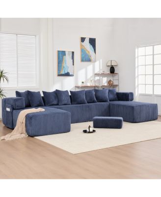 146" U-Shaped Convertible Sleeper Sectional Sofa with 8 Pillows