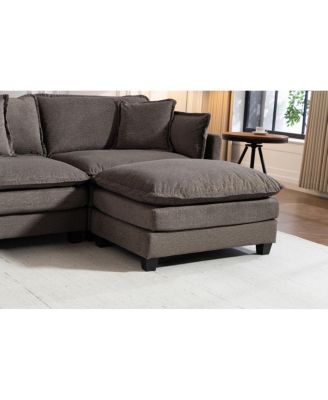 Modern 3-Seat Sectional Sofa with Ottoman & Pillows (114.17") - 2 Colors