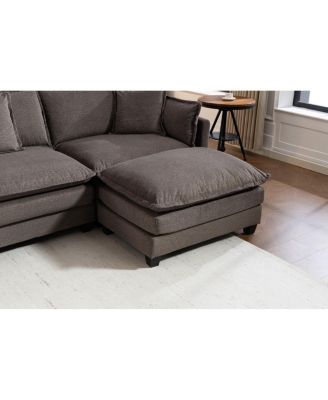 Modern 4-Seat Sectional Sofa with 2 Ottomans & Pillows, 149.61", 2 Colors