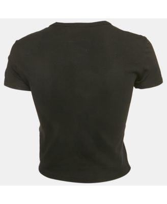 Women's Jeans Couture Black Logo Studded Cotton Knit Crop T-Shirt