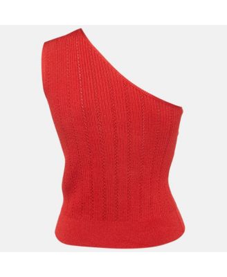Women's Red Pointelle Knit One-Shoulder Top