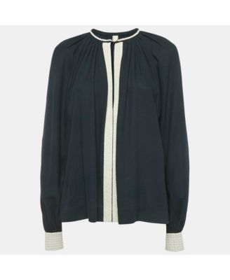 Women's Pre-Owned Herm&egraves Black Cotton & Lace Detail Top