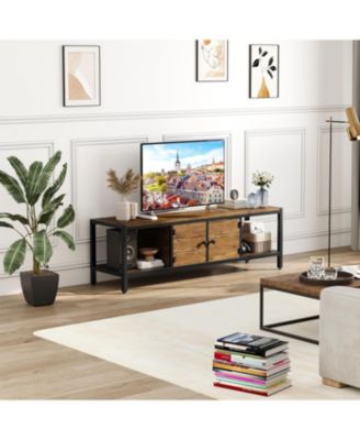 58 Inch TV Stand with Storage, Entertainment Center with Adjustable Legs, TV Console up to 65 Inch with Open Shelves