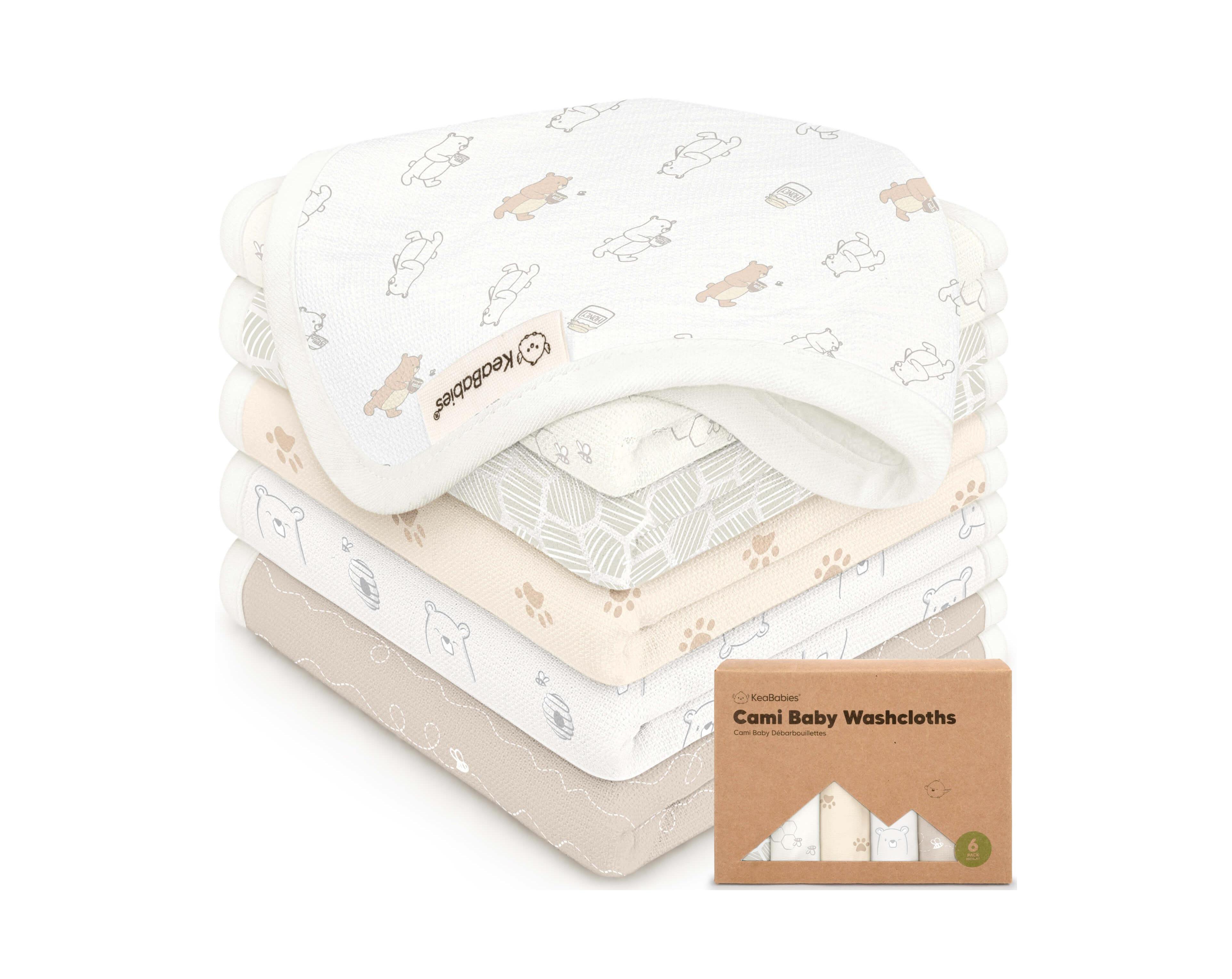KeaBabies 6-Pack Cami Baby Washcloths for Newborn, Cotton Face Wash Cloths Babies, Soft & Absorbent Bath Towels