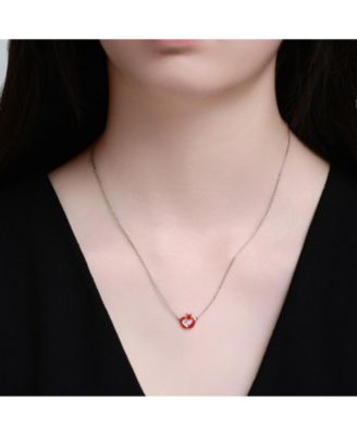 Whimsical Red Enamel Apple Shape Necklace in White Gold Plated