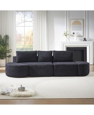 106.3" V-shaped modular sofa set in chenille fabric with pillows & ottomans
