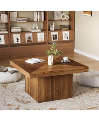 Solid Wood Coffee Table for Living Room, 35.43" Mid Century Modern Square Center Cocktail Table, Farmhouse Accent Tea Cocktail