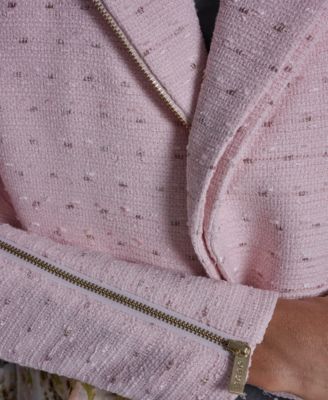 Women's Crewneck Textured Cropped Moto Jacket