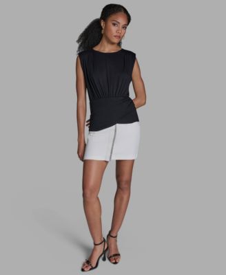 Women's Sleeveless Volume Shoulder Draped Pull-On Top