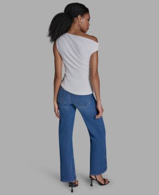 Women's Sleeveless Ruched Boat Neck Top