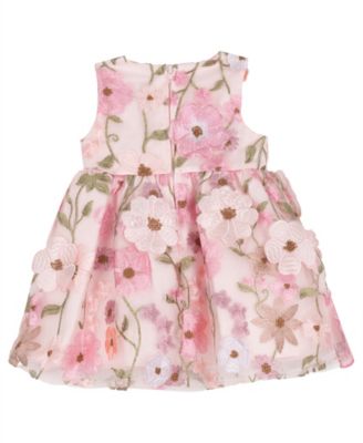 Baby Girls' 3D Flower Applique Round Neck Dress and Panty, 2-Piece Set