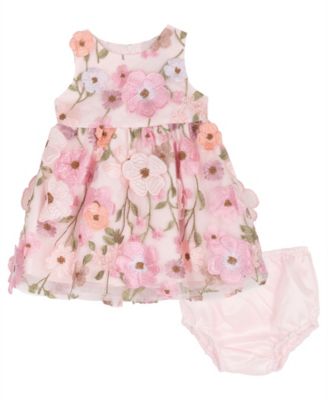 Baby Girls' 3D Flower Applique Round Neck Dress and Panty, 2-Piece Set