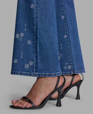 Women's High-Rise Wide-Leg Embellished Jeans