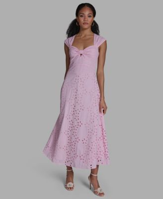 Women's Sweetheart Neck Keyhole Eyelet Maxi Dress
