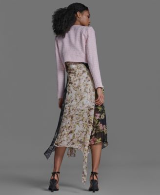 Women's V-Neck Ruffle Mix Print Dress