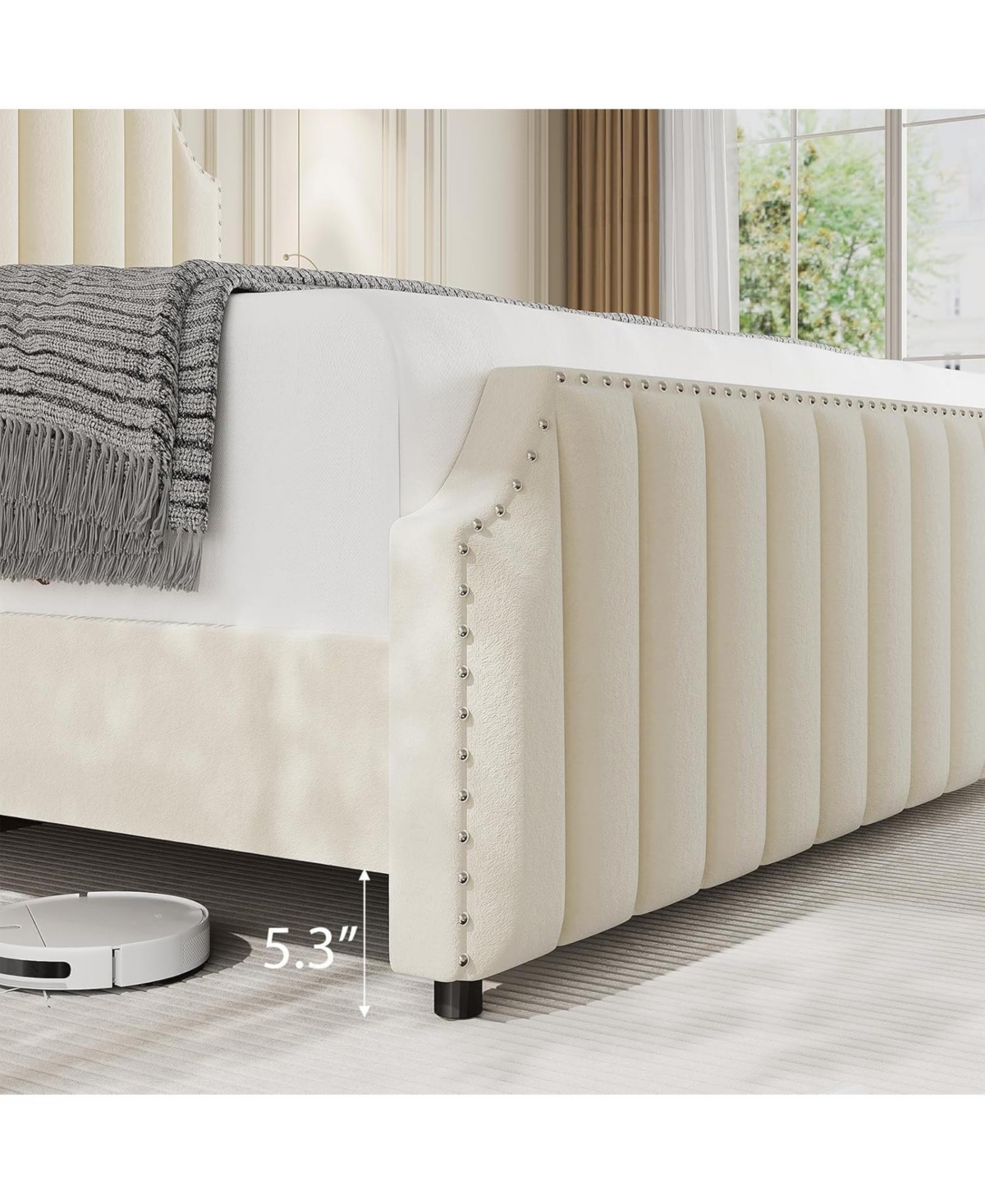 gaomon Upholstered Platform Bed Frame – Vertical Channel Tufted Headboard & Footboard, Wooden Slats, Quiet, Easy Assembly