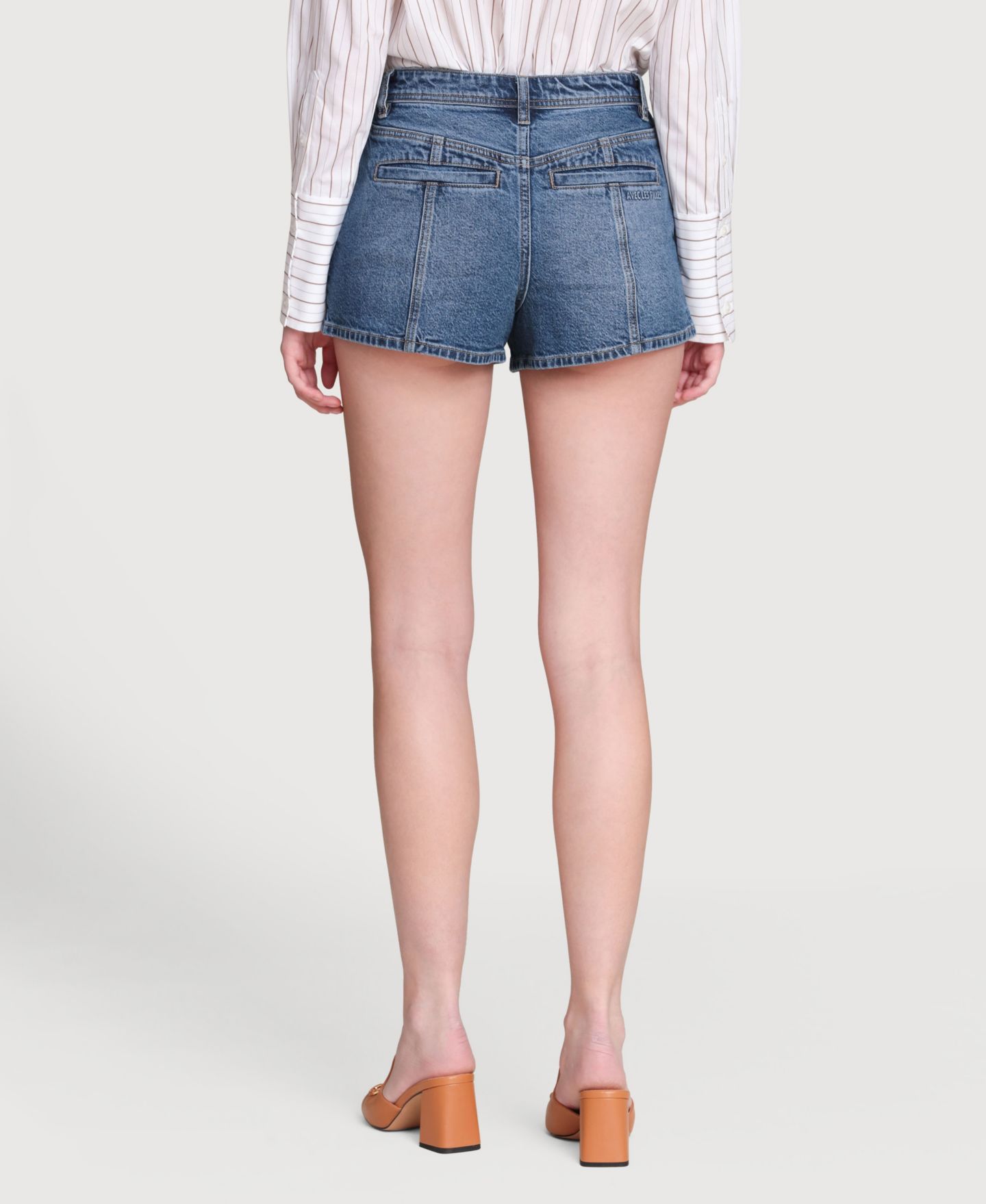 Женские шорты Avec Les Filles High-Low-Rise Denim Shorts, цвет: Тёмный синий варёный — фото 5