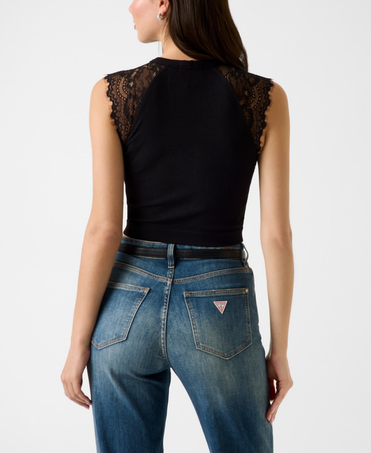 Guess Juniors' Millie Seamless Lace Sweater Crewneck Top