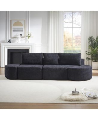 106.3" V-shaped modular sofa set in chenille fabric with pillows & ottomans