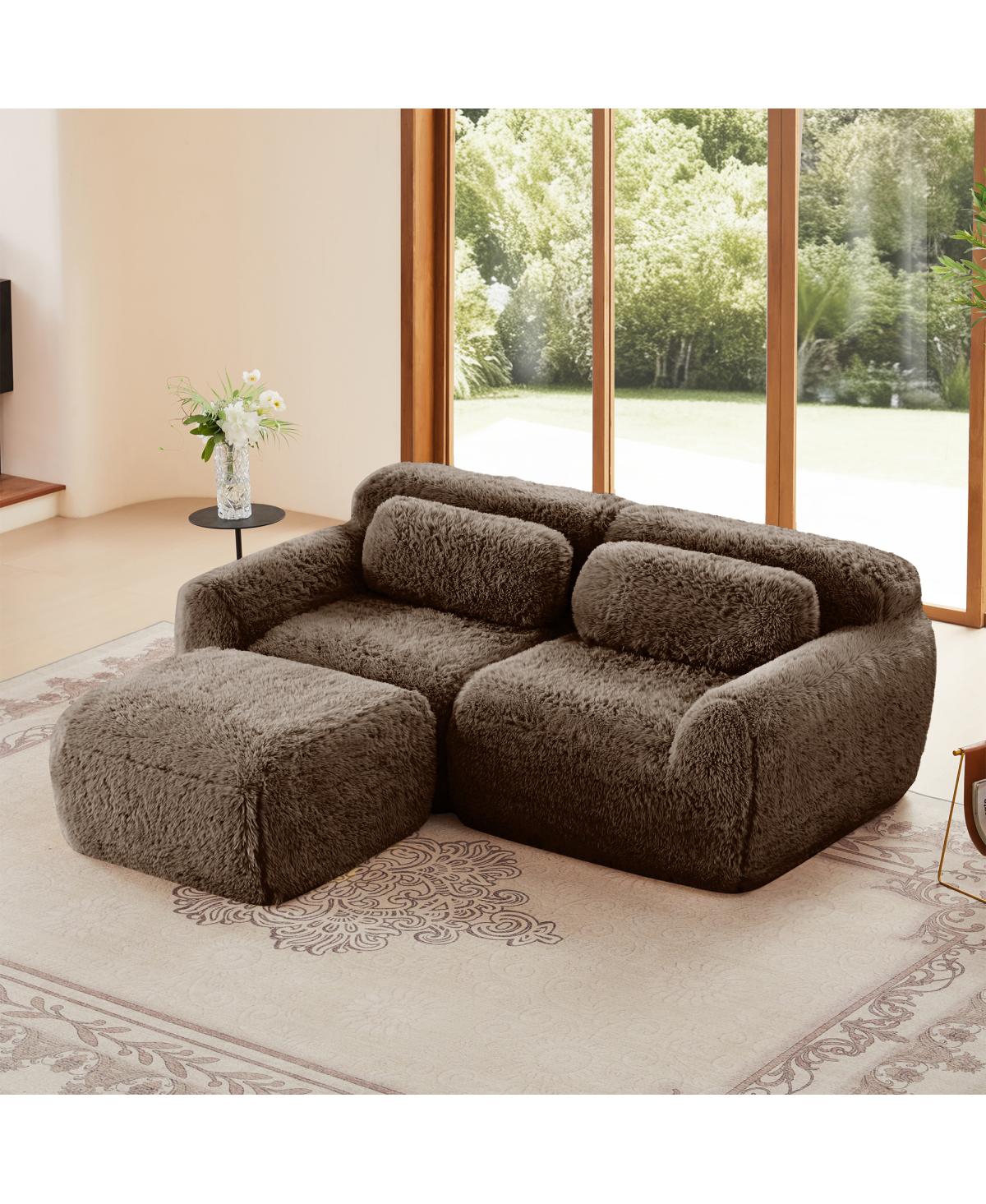 Streamdale Furniture L-shaped Boneless Sofa, Soft Fluffy Plush Fabric, Chocolate
