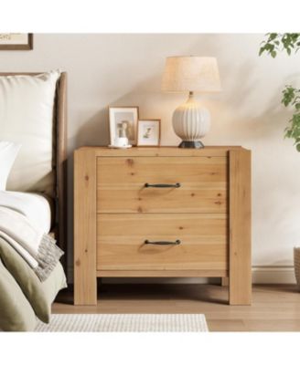 Solid Wood Oversized Nightstand with 2 Drawers, Bedside Table End Tables for Living Room, Large Wide Modern Night Stand with Drawers