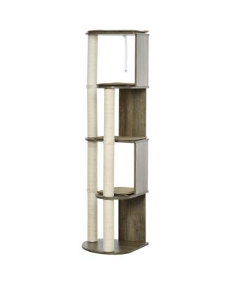 65" Cream White Corner Modern Tall Cat Tree for Climbing