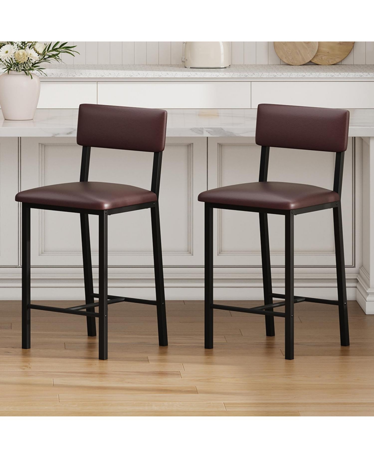 gaomon Bar Stools Set of 2, 25" Counter Height Pu Leather Barstools with Backrest & Footrest