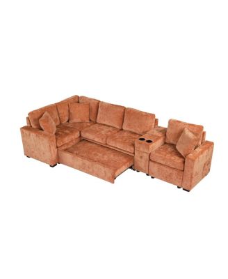 L-shaped Convertible Sofa Bed Modular Sectional with Pull-Out Bed