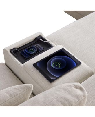 L-Shaped Sectional Sofa with Storage Console, Charger, Ottoman, Wider Cushion