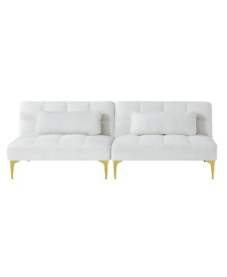 Convertible sofa bed futon with gold metal legs teddy fabric