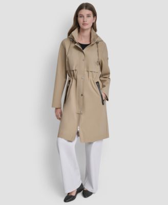 Women's Pleather Trim Anorak Rain Coat