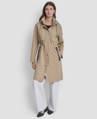 DKNY ベージュ ロングコート DKNY Women's Pleather Trim Anorak Rain Coat - Macy's