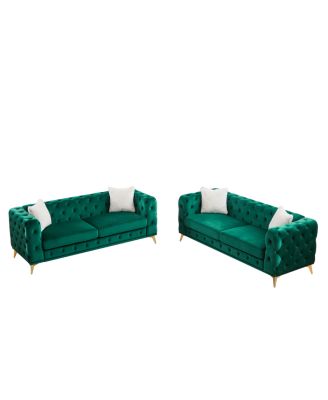 Velvet 3+3 Seater Sofa with Solid Wood Frame & Metal Feet