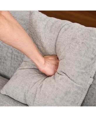 Boneless L-Shape Sectional Sofa with Curved Chaise, Gray Modular Chenille Compression Couch