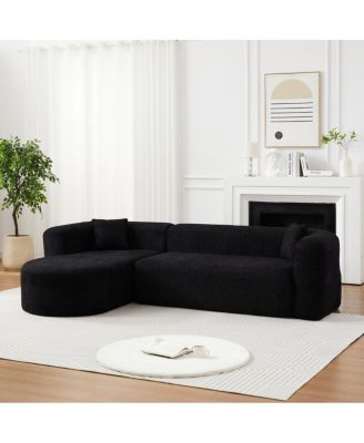 Luxury Modern Curved Sectional Sofa, Chenille, 2 Pillows, L-Shape Cloud Couch (Left Chaise, Black)