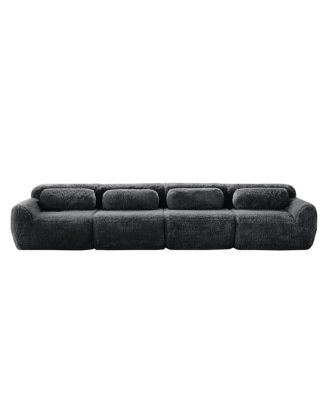 Dark Gray Boneless Sofa with Fluffy Plush Fabric & Ergonomic Design