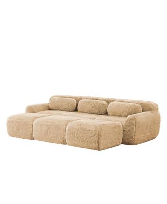  3-Seater Plush Sofa with Movable Ottoman, No Assembly Required
