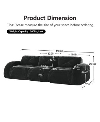 Boneless Tufted Velvet Modular Sectional Sofa Couch - Black